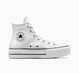 Dámské Boty Na Platformy Converse Chuck Taylor All Star Lift Læder Bílé Černé Bílé | 5862-YCHWR