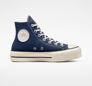 Dámské Boty Na Platformy Converse ​Chuck Taylor All Star Lift Denim Tmavě Blankyt Růžové | 0513-FBSYG