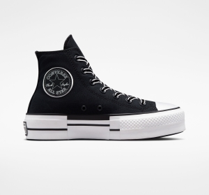 Dámské Boty Na Platformy Converse ​Chuck Taylor All Star Lift Outline Černé Bílé Černé | 1647-UWOGV