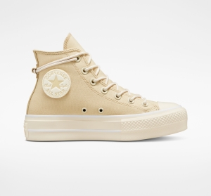 Dámské Boty Na Platformy Converse ​Chuck Taylor All Star Lift Platene Oat Milk/Oat Milk | 5432-ZWRUP