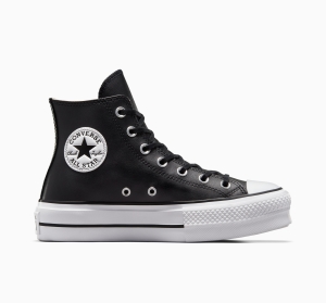 Dámské Vysoké Converse Chuck Taylor All Star Clean Læder Černé Černé Bílé | 8012-DLIRG