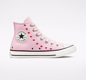 Dámské Vysoké Converse ​Chuck Taylor All Star Embroidered Lips Růžové Bílé | 08726-ULES