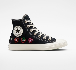 Dámské Vysoké Converse ​Chuck Taylor All Star Festival Embroidered Fruits & Florals Černé Černé Zelene | 3716-JGSVT