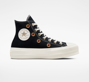 Dámské Vysoké Converse ​Chuck Taylor All Star Lift Festival Florals Černé Světle Zlaté | 5430-GCOFB