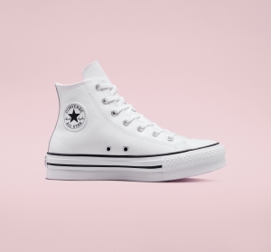 Dětské Boty Na Platformy Converse ​Chuck Taylor All Star Lift Læder Big Kids Bílé Béžový Bílé Černé | 3459-SQJYL