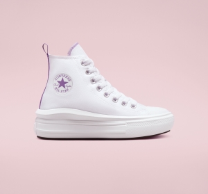 Dětské Boty Na Platformy Converse ​Chuck Taylor All Star Move Big Kids Bílé Fialové Bílé | 7498-AFTEQ