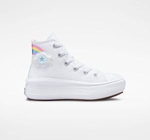 Dětské Boty Na Platformy Converse ​Chuck Taylor All Star Move Rainbow Cloud Little Kids Bílé Blankyt Růžové | 9403-MNRZE