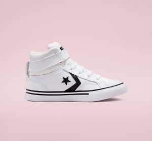 Dětské Vysoké Converse Pro Blaze Páskové Læder Bílé Černé Bílé | 2319-XMVAR