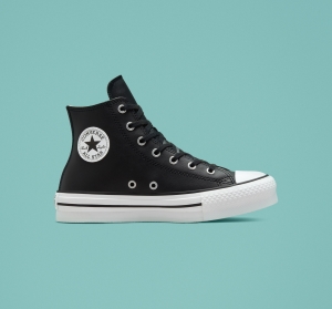 Dětské Vysoké Converse ​Chuck Taylor All Star Lift Læder Big Kids Černé Béžový Bílé Bílé | 2340-DBLHQ