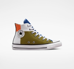 Dětské Vysoké Converse ​Chuck Taylor All Star Split Panel Twill Big Kids Bílé Oranžové Černé | 4305-QOSPZ