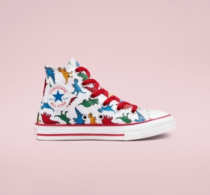 Dětské Vysoké Converse ​Chuck Taylor All Star Dinosaurs Little Kids Bílé Červené Blankyt | 4802-ROTUS
