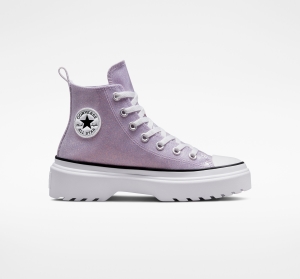 Dětské Vysoké Converse ​Chuck Taylor All Star Lugged Lift Glitter Big Kids Fialové Bílé Černé | 5927-YANVQ