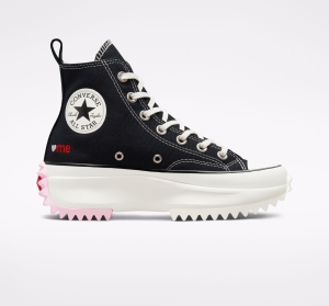 Pánské Boty Na Platformy Converse ​Run Star Hike Embroidered Hearts Unisex Černé Červené | 8501-RJXPK