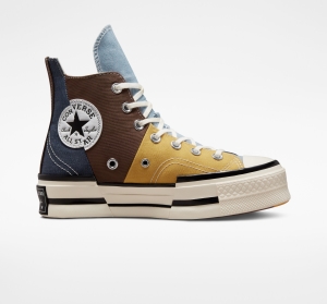 Pánské Vysoké Converse ​Chuck 70 Plus Materiál Mashup Unisex Hnědé Tmavě Blankyt | 7084-JDSIV