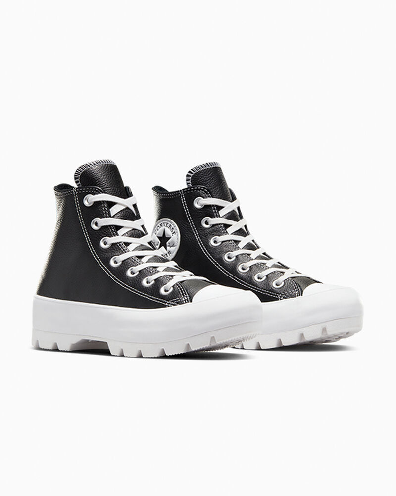 Dámské Boty Na Platformy Converse ​Chuck Taylor All Star Lugged Læder Černé Bílé Bílé | 0452-YUSZG