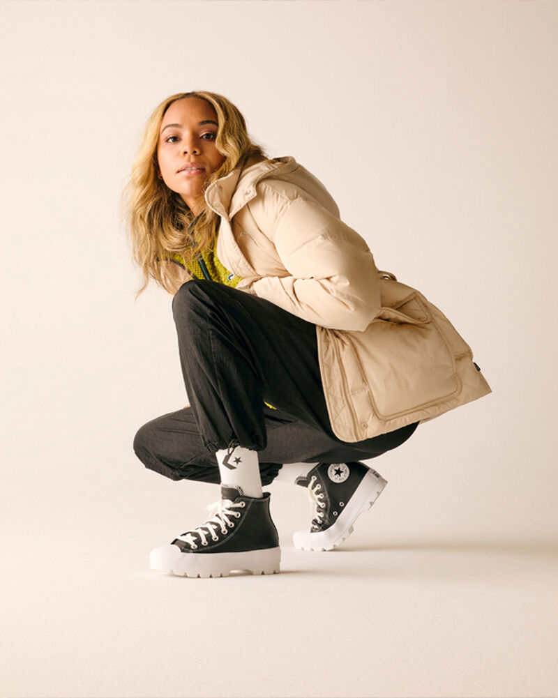 Dámské Boty Na Platformy Converse ​Chuck Taylor All Star Lugged Læder Černé Bílé Bílé | 0452-YUSZG