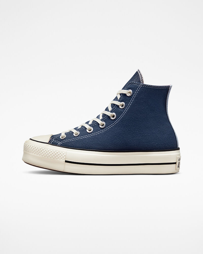 Dámské Boty Na Platformy Converse ​Chuck Taylor All Star Lift Denim Tmavě Blankyt Růžové | 0513-FBSYG