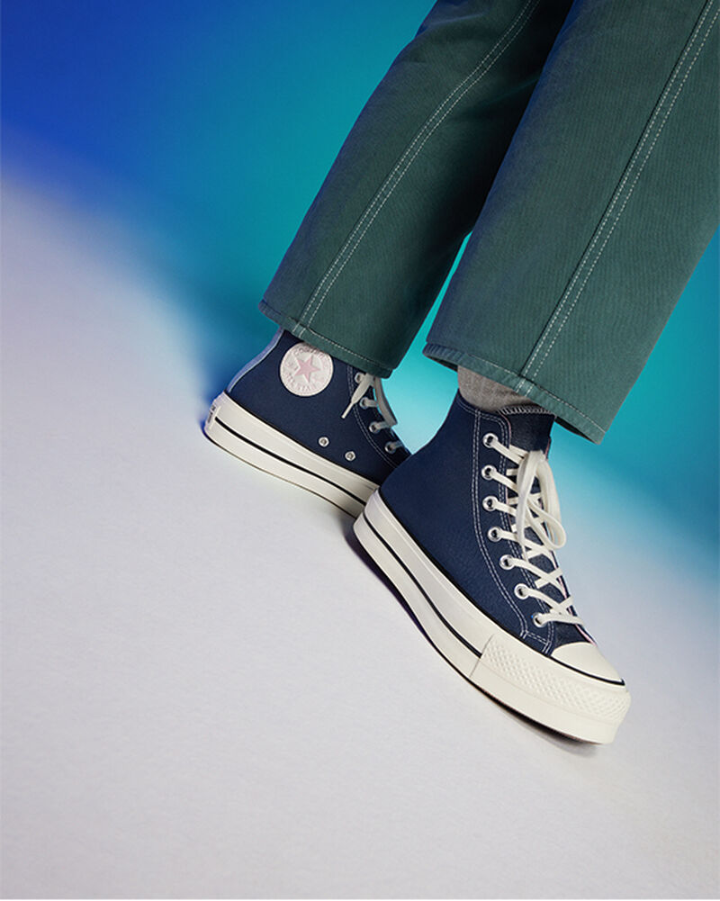 Dámské Boty Na Platformy Converse ​Chuck Taylor All Star Lift Denim Tmavě Blankyt Růžové | 0513-FBSYG