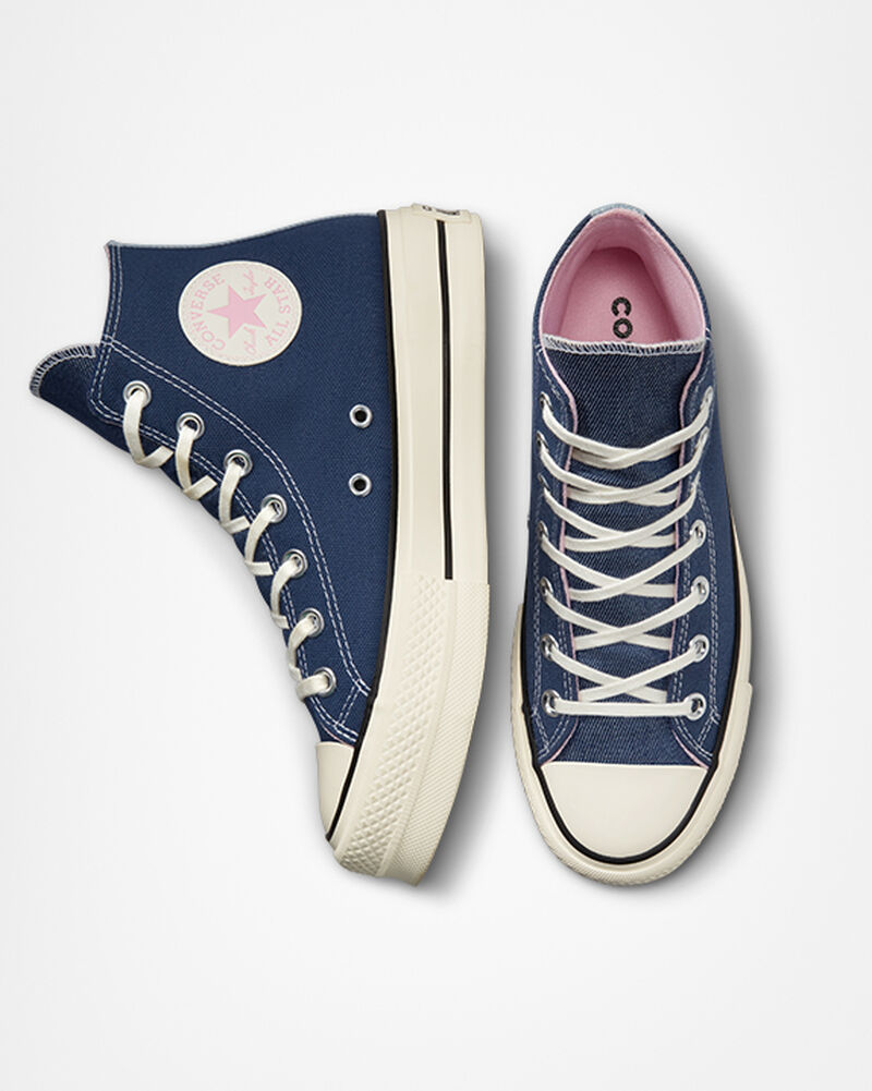 Dámské Boty Na Platformy Converse ​Chuck Taylor All Star Lift Denim Tmavě Blankyt Růžové | 0513-FBSYG