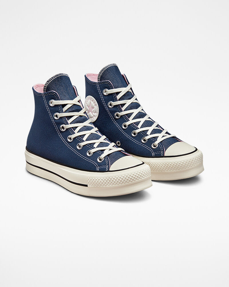 Dámské Boty Na Platformy Converse ​Chuck Taylor All Star Lift Denim Tmavě Blankyt Růžové | 0513-FBSYG