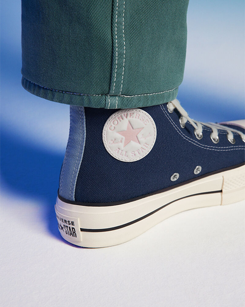 Dámské Boty Na Platformy Converse ​Chuck Taylor All Star Lift Denim Tmavě Blankyt Růžové | 0513-FBSYG