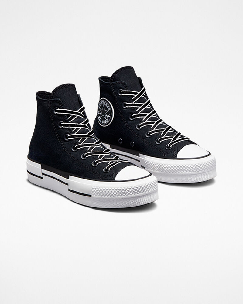 Dámské Boty Na Platformy Converse ​Chuck Taylor All Star Lift Outline Černé Bílé Černé | 1647-UWOGV