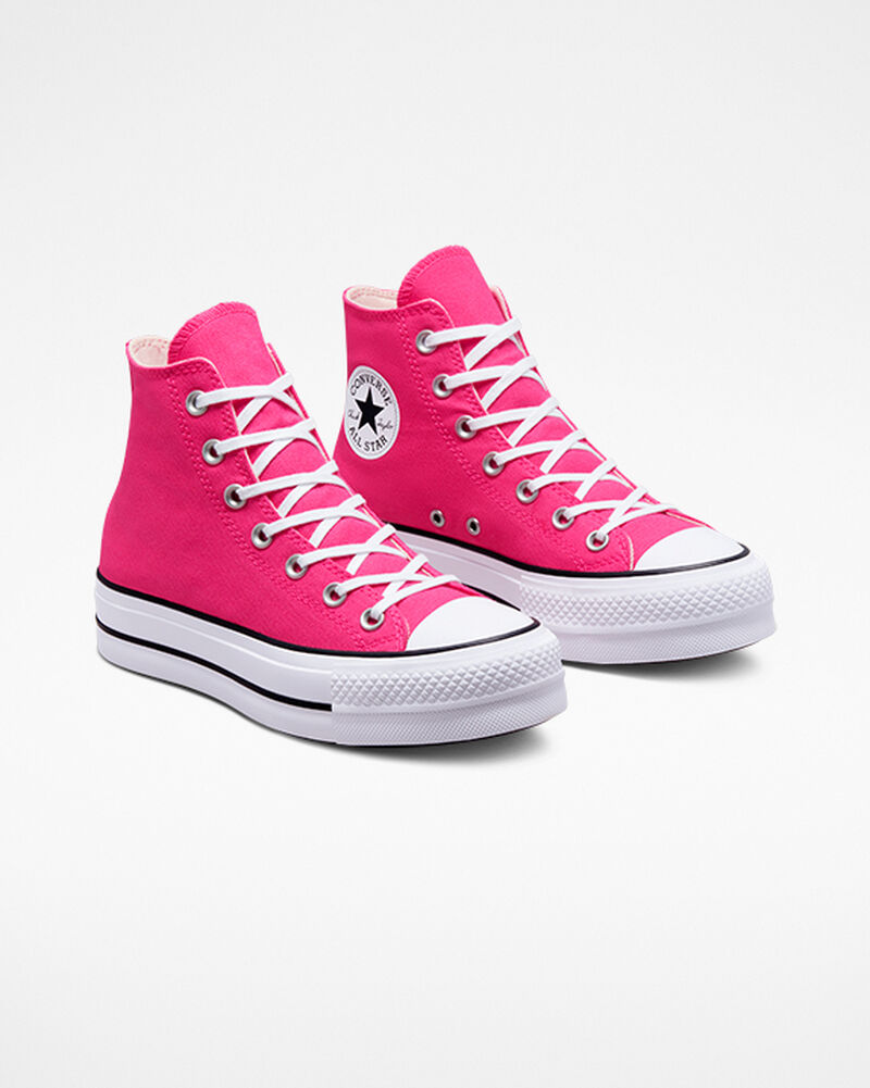 Dámské Boty Na Platformy Converse ​Chuck Taylor All Star Lift Platene Růžové Černé Bílé | 3048-EHUYR
