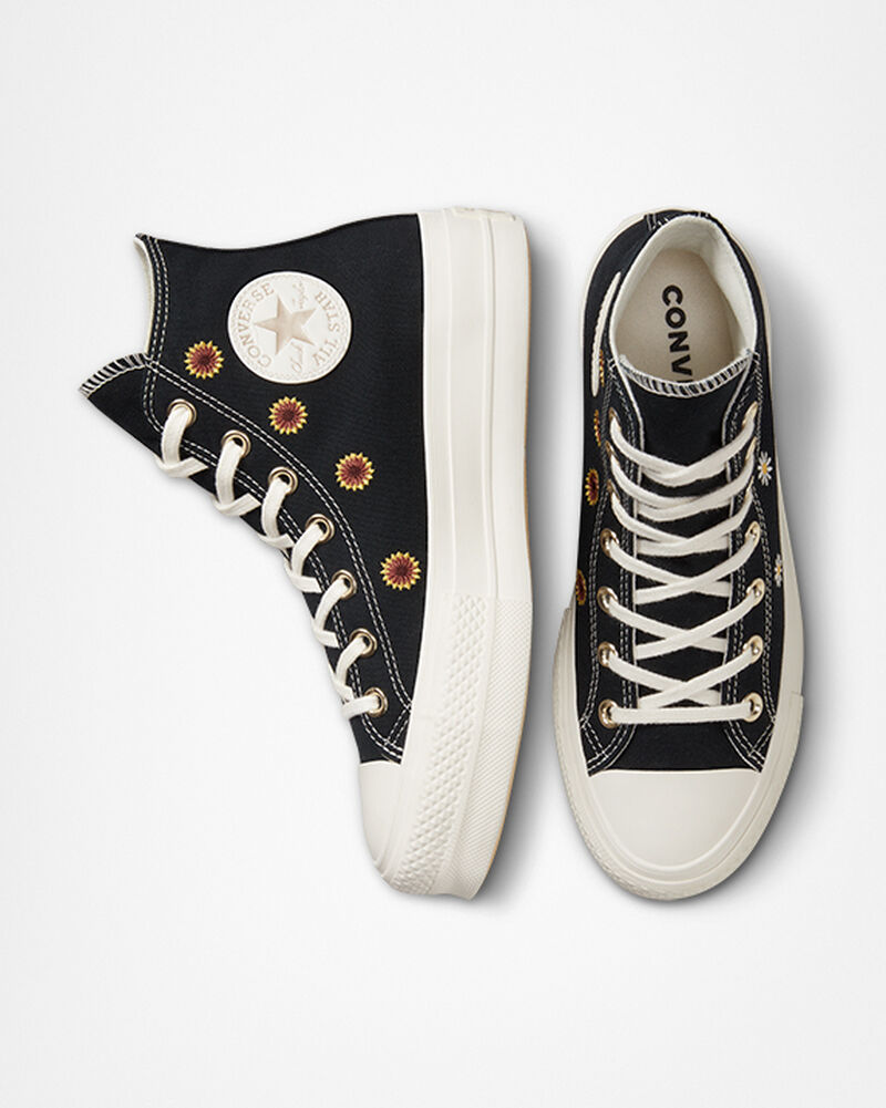 Dámské Boty Na Platformy Converse ​Chuck Taylor All Star Lift Festival Florals Černé Světle Zlaté | 4523-NWQLD
