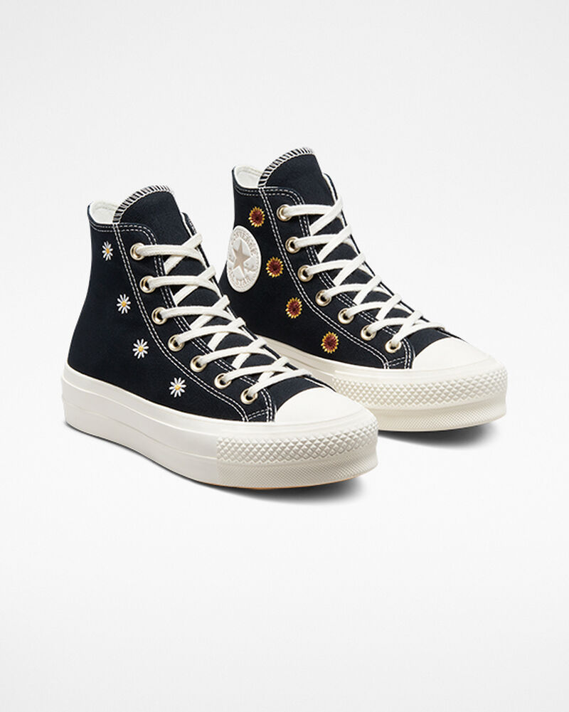 Dámské Boty Na Platformy Converse ​Chuck Taylor All Star Lift Festival Florals Černé Světle Zlaté | 4523-NWQLD