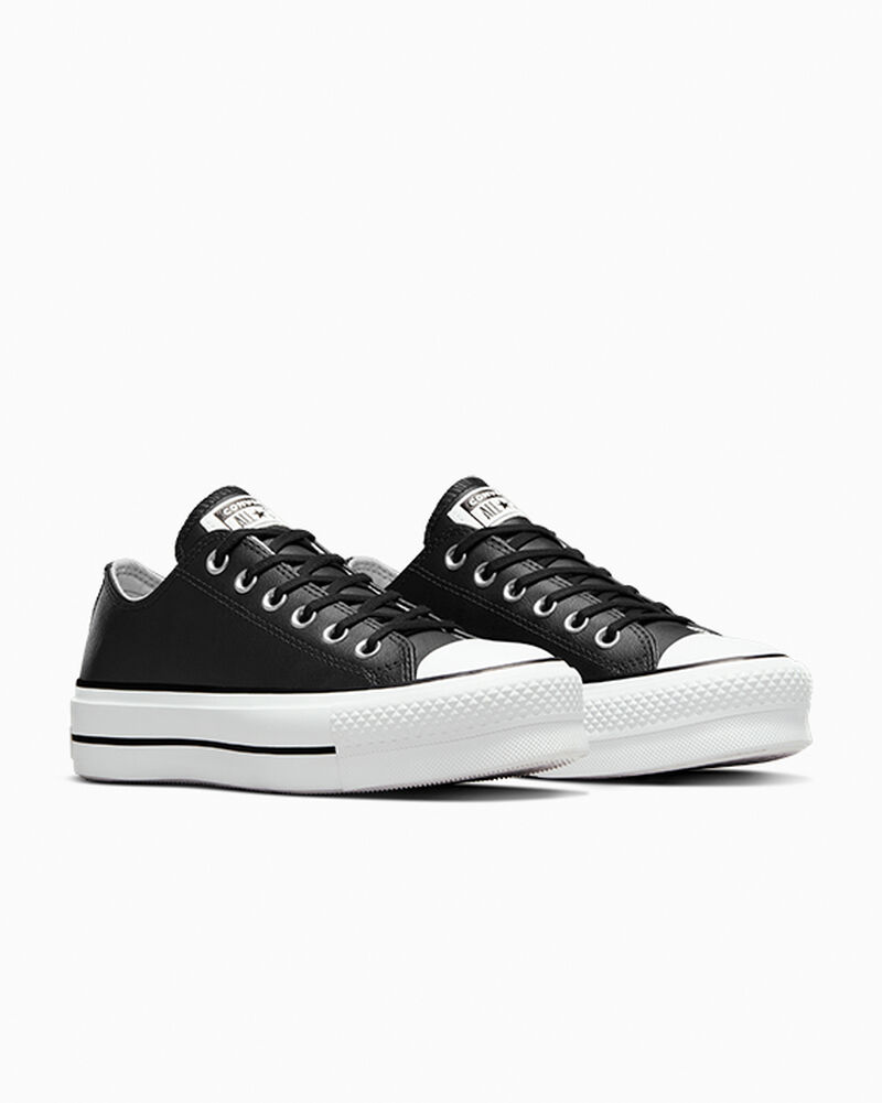 Dámské Boty Na Platformy Converse ​Chuck Taylor All Star Lift Læder Černé Černé Bílé | 4976-PYJXU