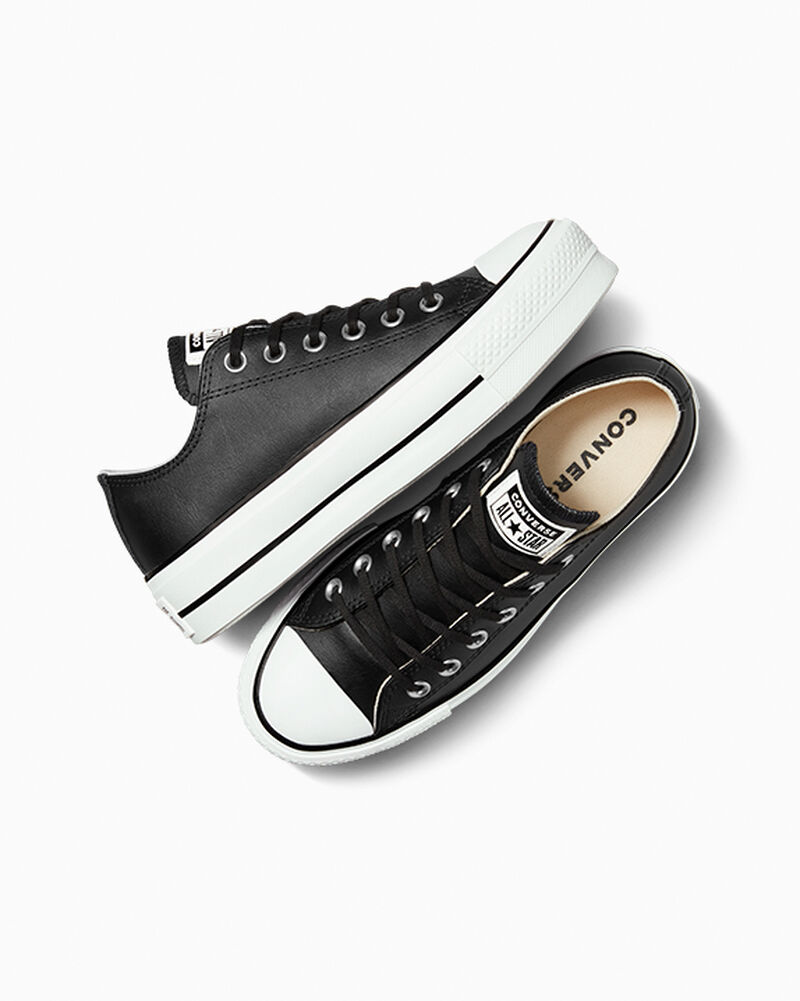 Dámské Boty Na Platformy Converse ​Chuck Taylor All Star Lift Læder Černé Černé Bílé | 4976-PYJXU