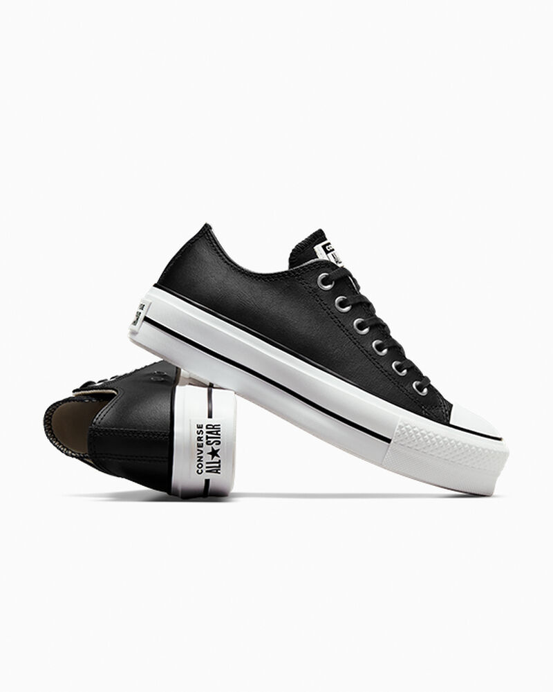 Dámské Boty Na Platformy Converse ​Chuck Taylor All Star Lift Læder Černé Černé Bílé | 4976-PYJXU