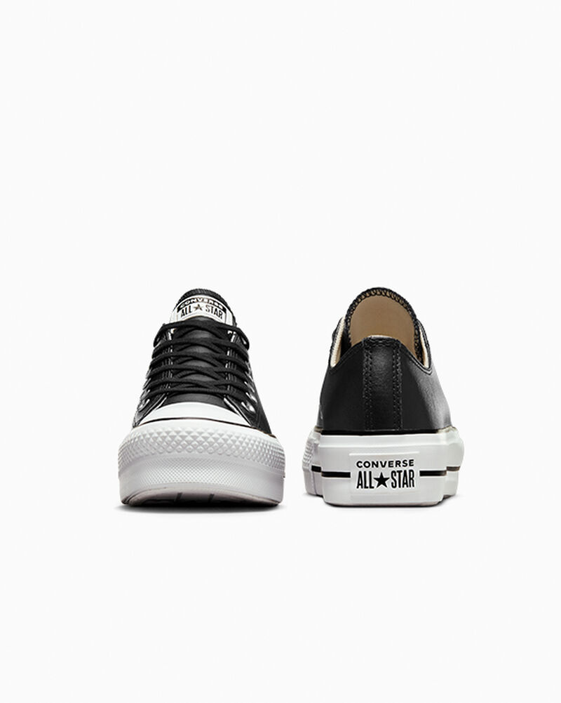 Dámské Boty Na Platformy Converse ​Chuck Taylor All Star Lift Læder Černé Černé Bílé | 4976-PYJXU