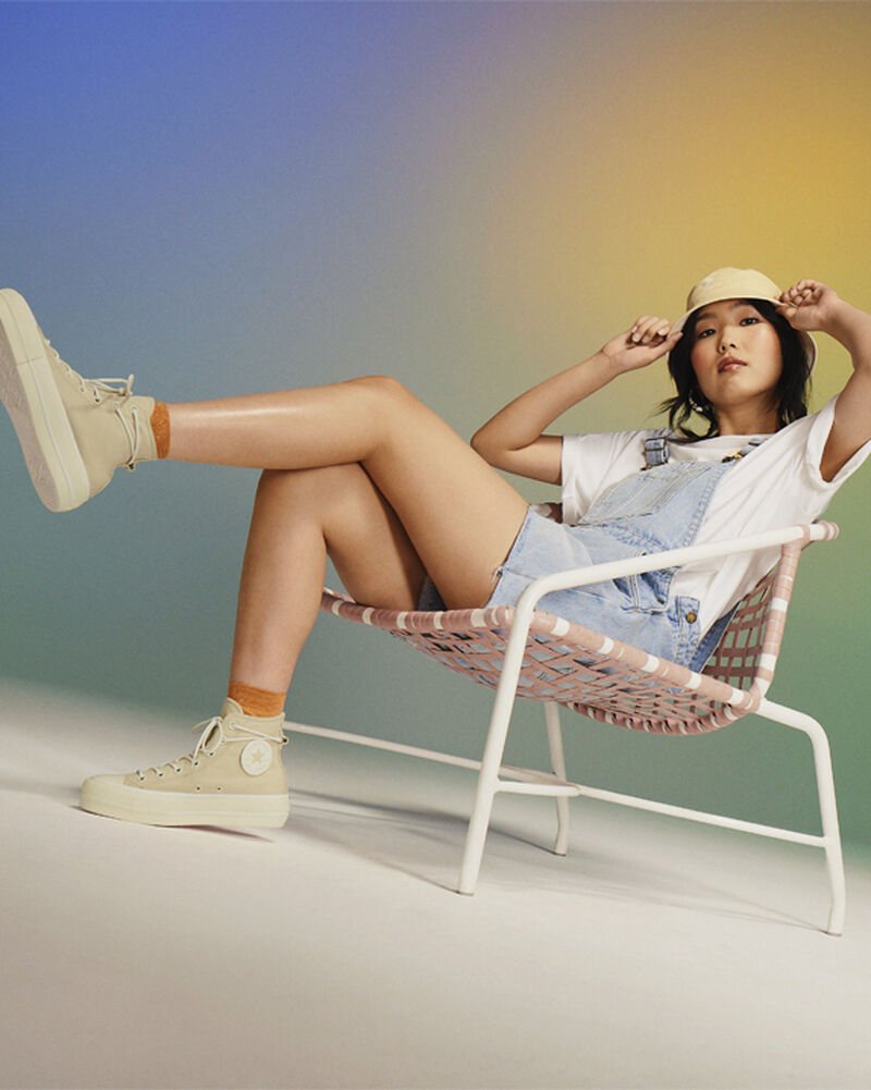 Dámské Boty Na Platformy Converse ​Chuck Taylor All Star Lift Platene Oat Milk/Oat Milk | 5432-ZWRUP