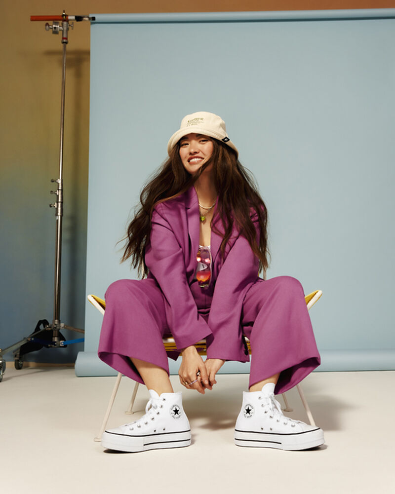 Dámské Boty Na Platformy Converse ​Chuck Taylor All Star Lift Platene Bílé Černé Bílé | 5618-LAVGT