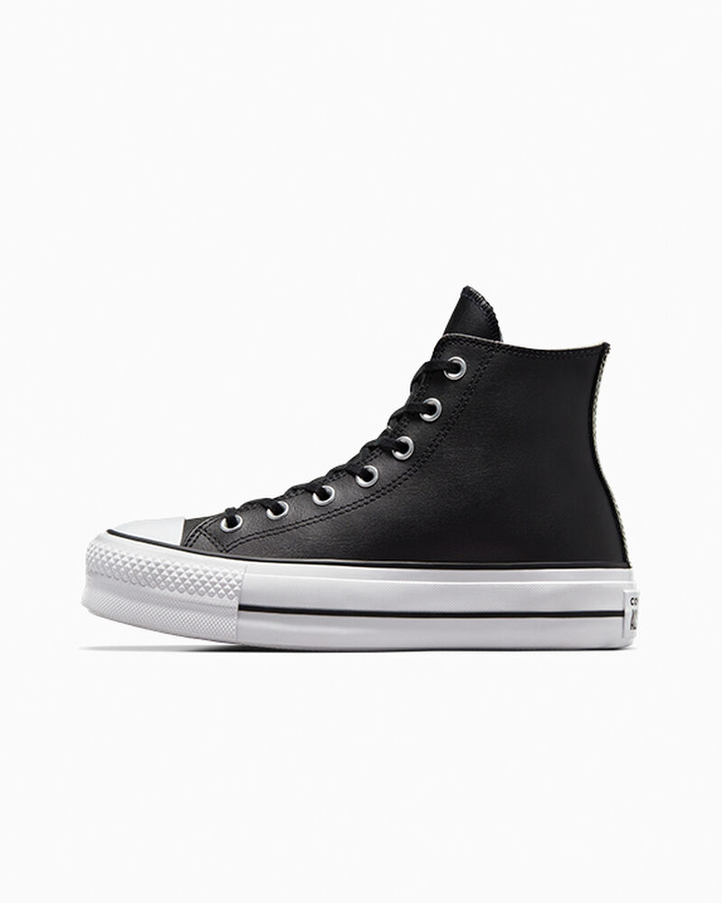 Dámské Boty Na Platformy Converse ​Chuck Taylor All Star Lift Læder Černé Černé Bílé | 6873-ZVARS