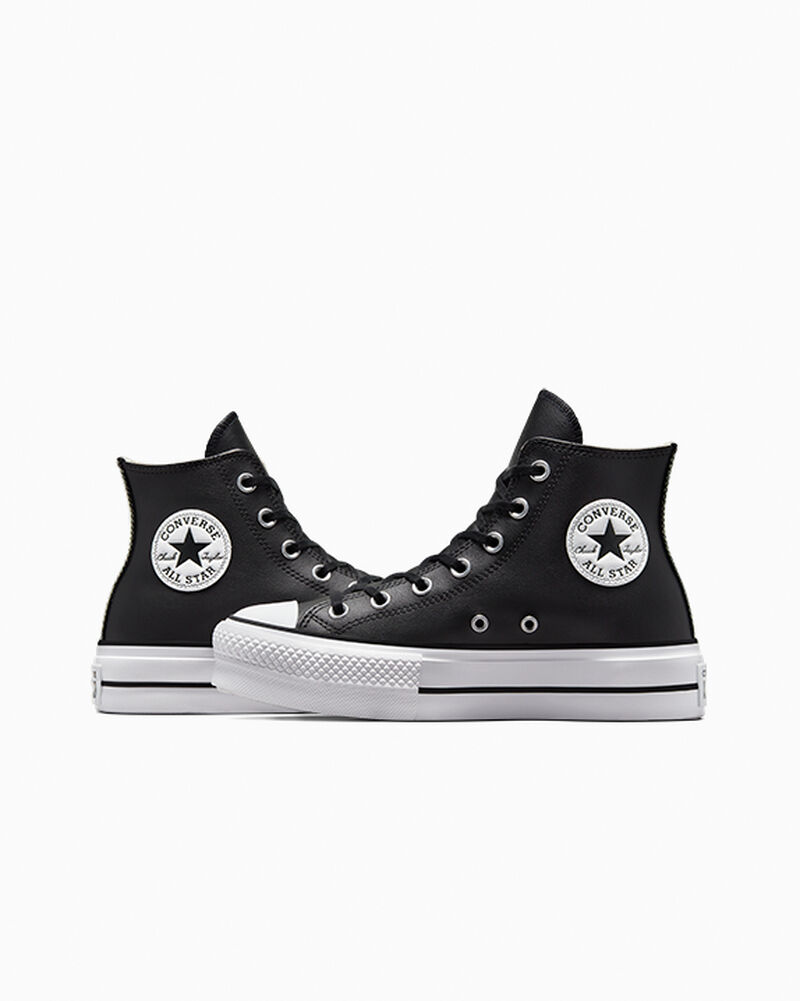 Dámské Boty Na Platformy Converse ​Chuck Taylor All Star Lift Læder Černé Černé Bílé | 6873-ZVARS