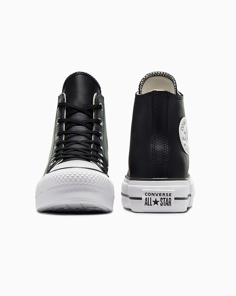 Dámské Boty Na Platformy Converse ​Chuck Taylor All Star Lift Læder Černé Černé Bílé | 6873-ZVARS