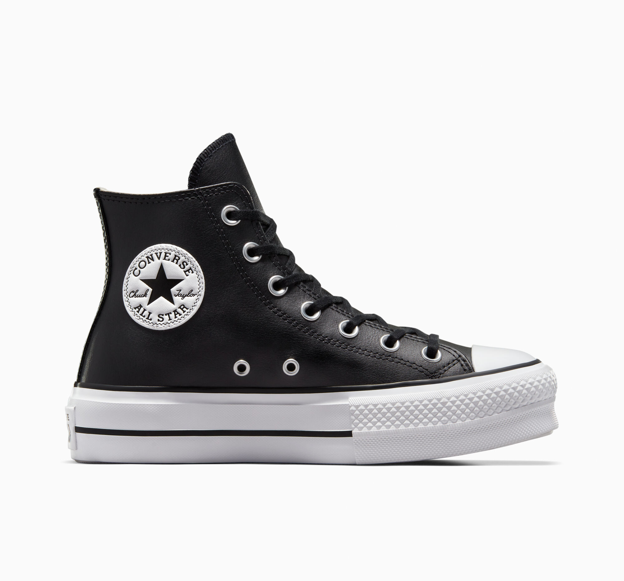 Dámské Boty Na Platformy Converse ​Chuck Taylor All Star Lift Læder Černé Černé Bílé | 6873-ZVARS