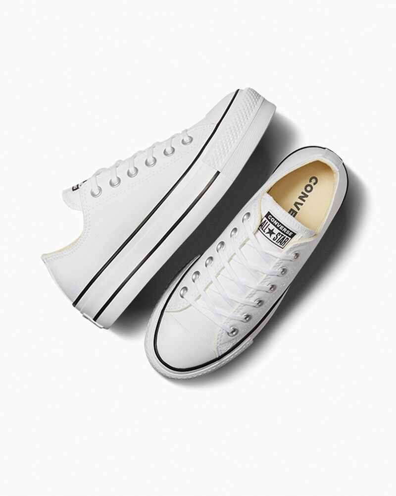 Dámské Boty Na Platformy Converse ​Chuck Taylor All Star Lift Platene Bílé Černé Bílé | 7145-ETXPK