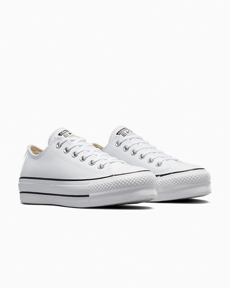 Dámské Boty Na Platformy Converse ​Chuck Taylor All Star Lift Læder Bílé Černé Bílé | 8429-NHEVT