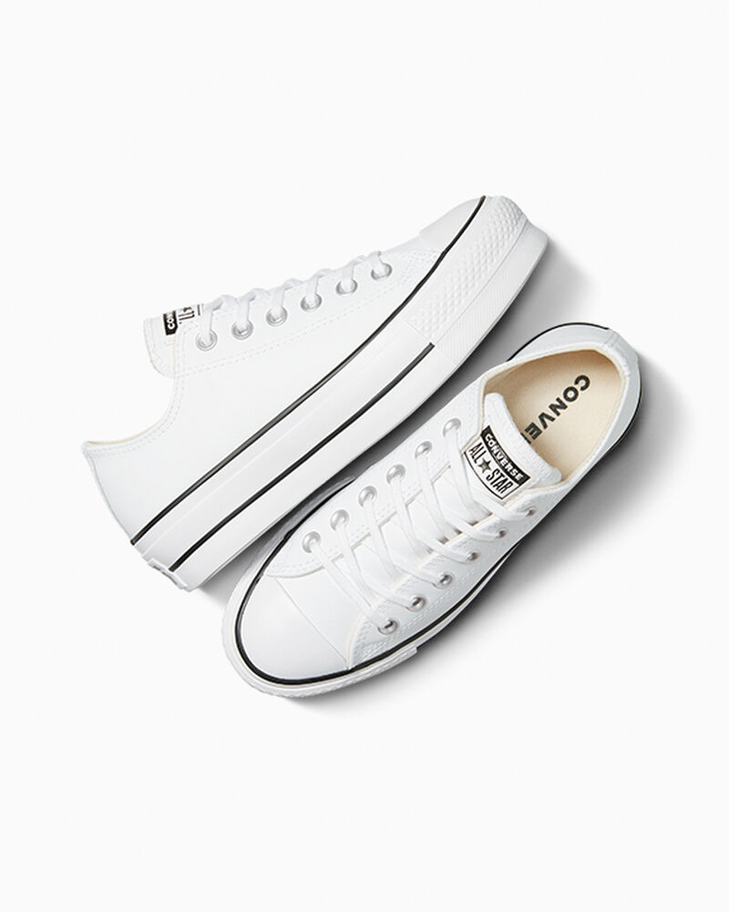 Dámské Boty Na Platformy Converse ​Chuck Taylor All Star Lift Læder Bílé Černé Bílé | 8429-NHEVT