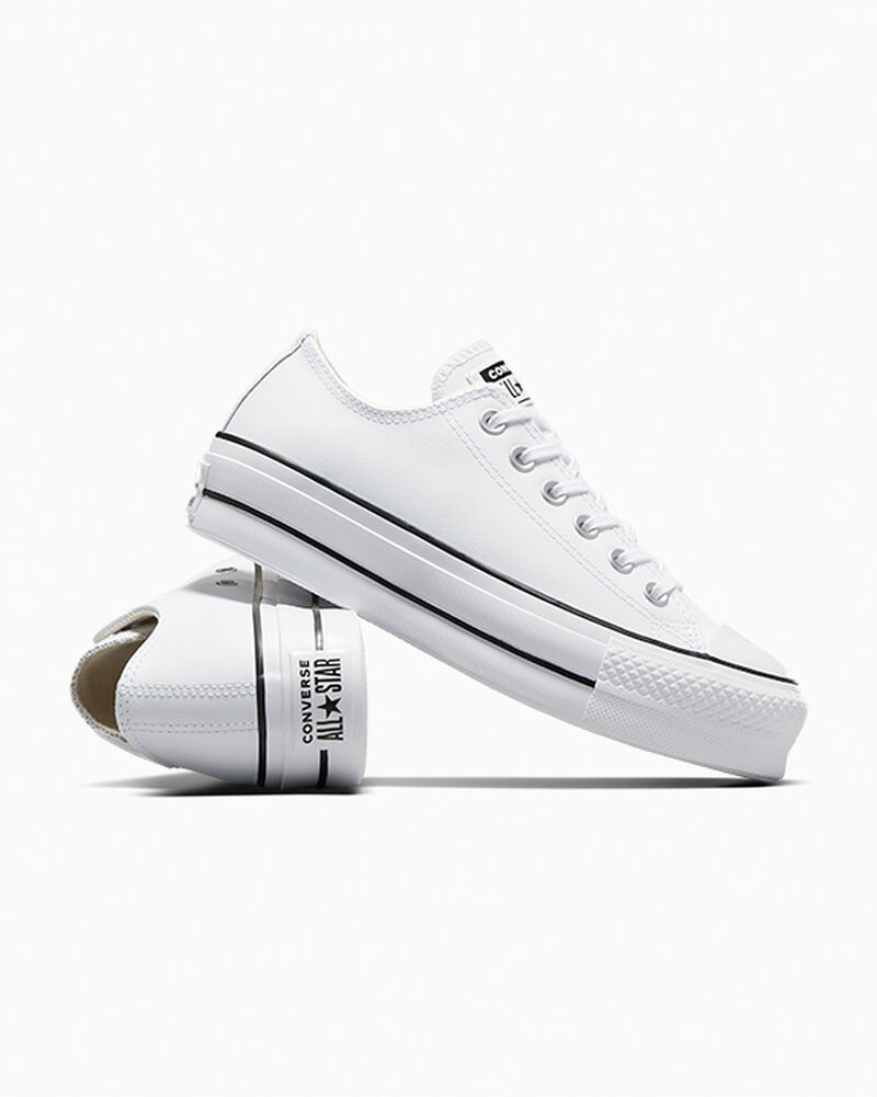 Dámské Boty Na Platformy Converse ​Chuck Taylor All Star Lift Læder Bílé Černé Bílé | 8429-NHEVT