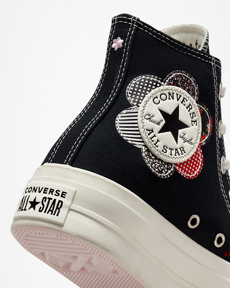 Dámské Boty Na Platformy Converse ​Chuck Taylor All Star Lift Crafted Patchwork Černé Červené | 9135-NYAMF