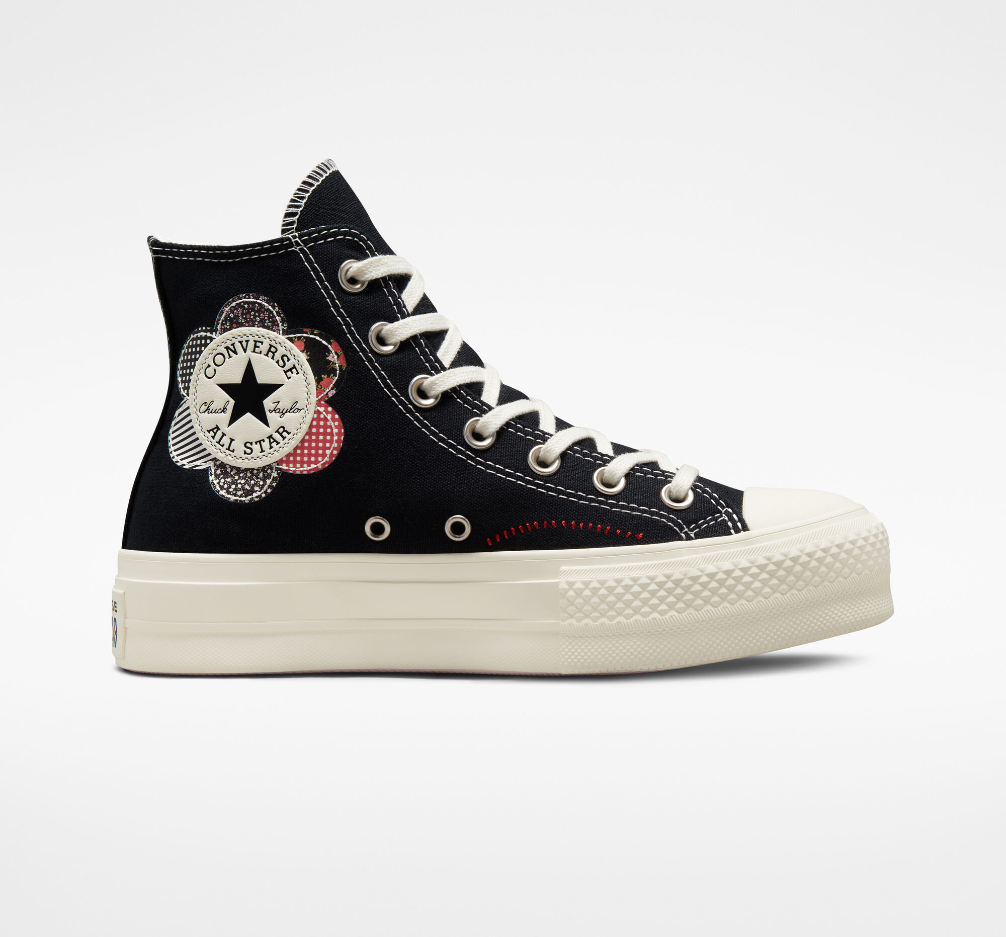 Dámské Boty Na Platformy Converse ​Chuck Taylor All Star Lift Crafted Patchwork Černé Červené | 9135-NYAMF