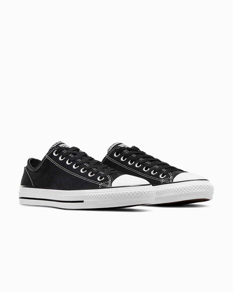 Dámské Nízké Converse ​CONS Chuck Taylor All Star Pro Semišové Skate Černé Černé Bílé | 9672-OKFJS