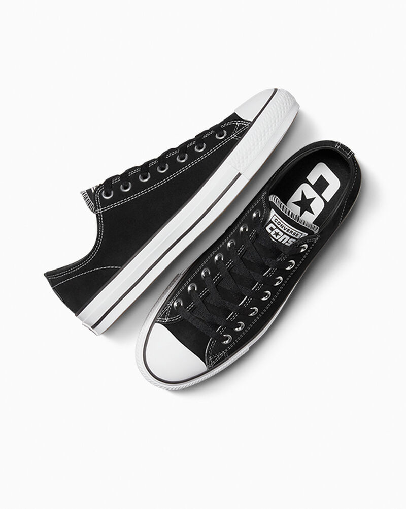 Dámské Nízké Converse ​CONS Chuck Taylor All Star Pro Semišové Skate Černé Černé Bílé | 9672-OKFJS