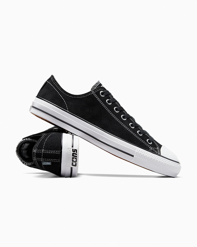 Dámské Nízké Converse ​CONS Chuck Taylor All Star Pro Semišové Skate Černé Černé Bílé | 9672-OKFJS