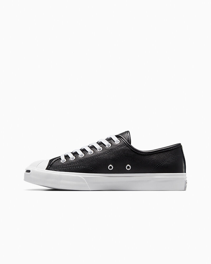 Dámské Nízké Converse ​Jack Purcell Læder Unisex Černé Bílé Bílé | 6974-OAZRI