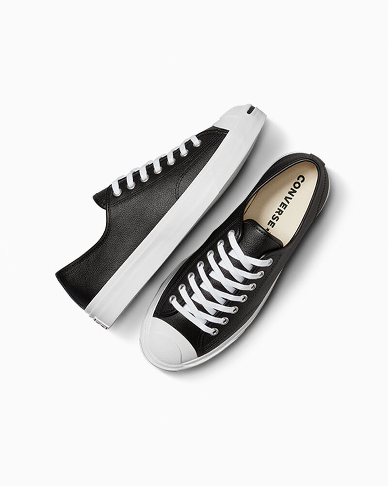 Dámské Nízké Converse ​Jack Purcell Læder Unisex Černé Bílé Bílé | 6974-OAZRI